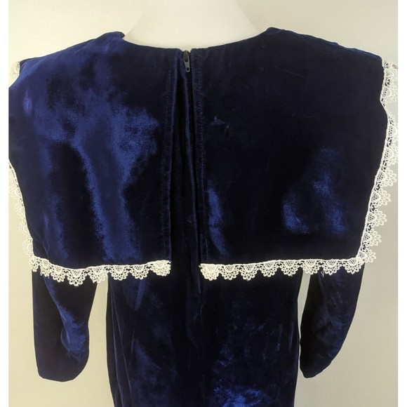 Vtg Gunne Sax Blue Velvet Dress Drop Waist Sailor Collar Lace Edwardian 4 6 USA - Picture 9 of 12